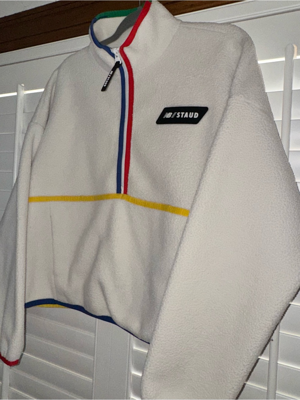 New Balance x Staud Sherpa Pullover | Sz Medium | off white with colored piping - Picture 5 of 9